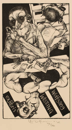 Exlibris by Karl Georg Hirsch from Germany for Wolfgang Wissing - Woman Man 