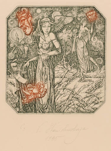 Exlibris by Vera Stanishevskaja from Estonia for Erika Selle - Woman 