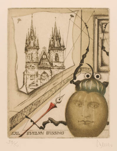 Exlibris by Josef Werner from Germany for Evelyn Wissing - Surrealism 