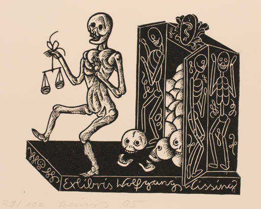 Exlibris by Stefanie Schilling from Germany for Wolfgang Wissing - Death 