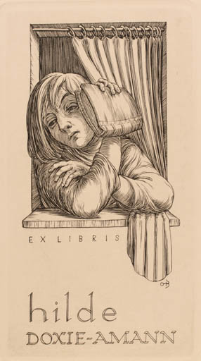 Exlibris by Ottohans Beier from Germany for Hilde Doxie-Amann - Book Woman 