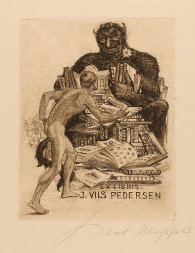 Exlibris by Karl Blossfeld from Germany for Jørgen Vils Pedersen - Book Devil Man Nude 