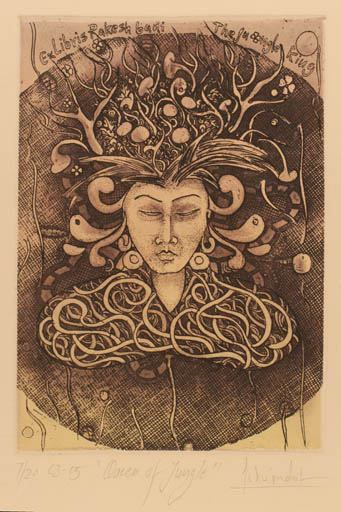 Exlibris by Ismu Jindal from Indien for Bani Rakesh - Woman Surrealism 