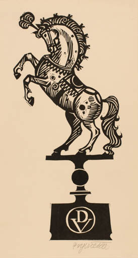 Exlibris by Stanislav Vymetal from Czech Republic for ? D. V. - Horse Sport/game 