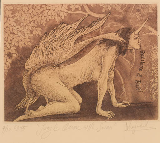 Exlibris by Ismu Jindal from Indien for Rakesh Bani - Leda and the Swan 