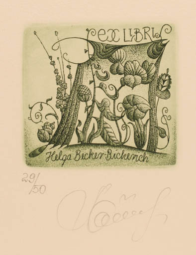 Exlibris by Galina Lwowa from Russia for Helga  Becker-Bickerich - Flower 