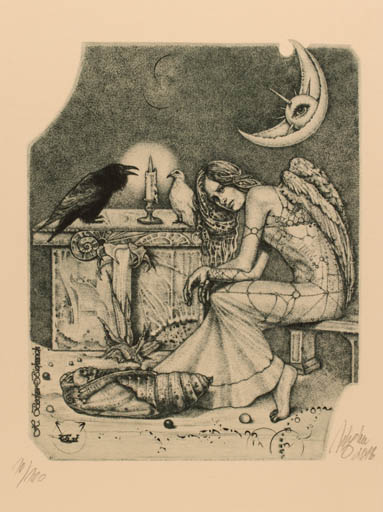 Exlibris by Huijber Günther from Czech Republic for Helga  Becker-Bickerich - Angel Bird Woman 