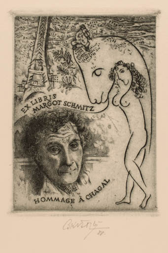 Exlibris by Bohumil Kratky from Czech Republic for Margot Schmitz - Art Portrait 