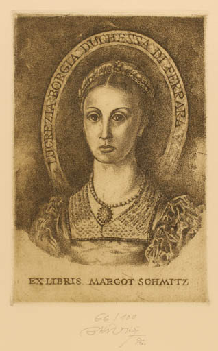 Exlibris by Bohumil Kratky from Czech Republic for Margot Schmitz - Woman Portrait 