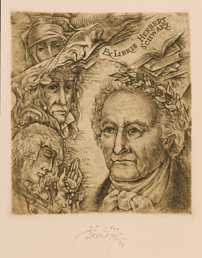 Exlibris by Bohumil Kratky from Czech Republic for Herbert Schwarz - Man Portrait 