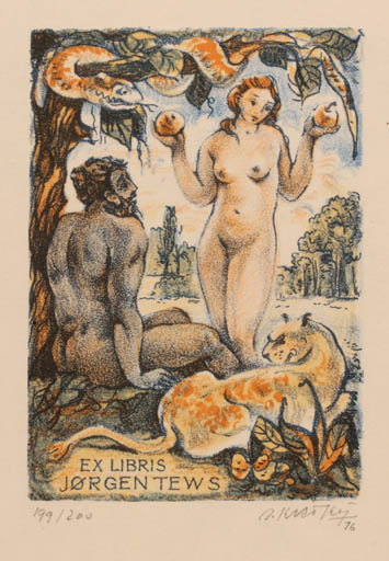 Exlibris by Bohumil Kratky from Czech Republic for Jørgen Tews - Adam and Eve 