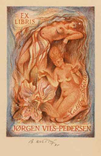 Exlibris by Bohumil Kratky from Czech Republic for Jørgen Vils Pedersen - Woman Nude 