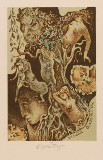 Exlibris by Bohumil Kratky from Czech Republic for Claus Wittal - Woman Mythology 