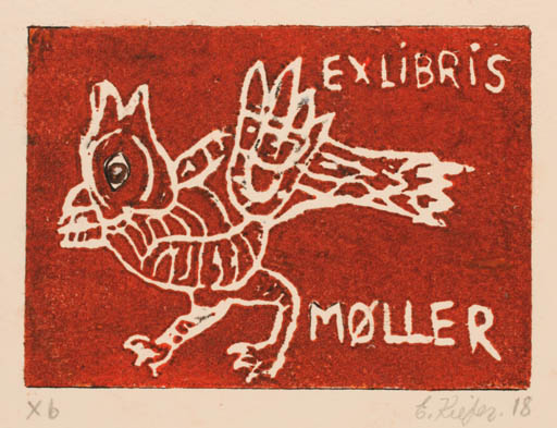 Exlibris by Elisabeth Kiefer from Denmark for J. Møller - Bird 