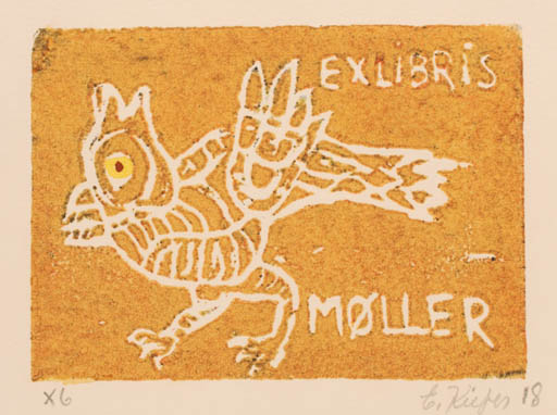 Exlibris by Elisabeth Kiefer from Denmark for J. Møller - Bird 