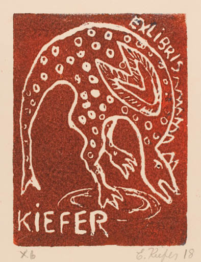 Exlibris by Elisabeth Kiefer from Denmark for Elisabeth Kiefer - Bird 