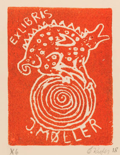 Exlibris by Elisabeth Kiefer from Denmark for J. Møller - Fable Animal 