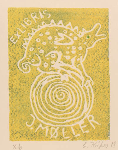 Exlibris by Elisabeth Kiefer from Denmark for J. Møller - Fable Animal 
