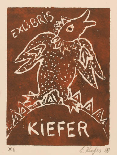 Exlibris by Elisabeth Kiefer from Denmark for Elisabeth Kiefer - Bird 