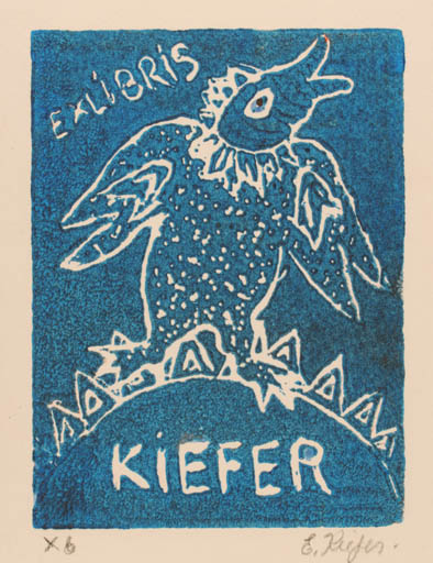 Exlibris by Elisabeth Kiefer from Denmark for Elisabeth Kiefer - Bird 