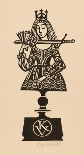 Exlibris by Stanislav Vymetal from Czech Republic for ? K. V. - Woman Sport/game Weapon 