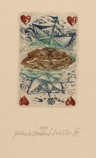 Exlibris by Michaela Lesarova-Roubickova from Czech Republic for ? ? - Fish Ship/Boat 