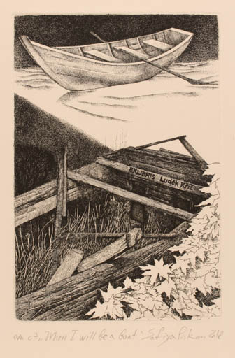 Exlibris by Sofiya Piskun from Belorussia for Ludék Kríz - Ship/Boat 