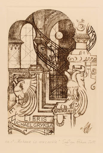 Exlibris by Sofiya Piskun from Belorussia for Michael Gryksa - Castle/Palace 