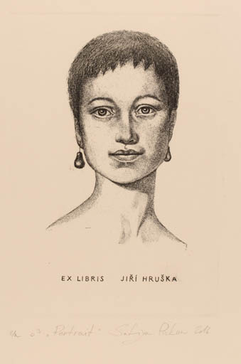 Exlibris by Sofiya Piskun from Belorussia for Jiri Hruska - Woman Portrait 