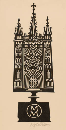 Exlibris by Stanislav Vymetal from Czech Republic for ? M. M. - Castle/Palace Church Sport/game 