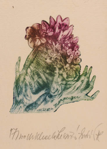 Exlibris by Michaela Lesarova-Roubickova from Czech Republic for Dr. Anna Lerperger - Flower Hand(s) 