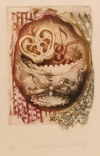 Exlibris by Michaela Lesarova-Roubickova from Czech Republic for ? ? - Ex Mucika Fruit Surrealism 