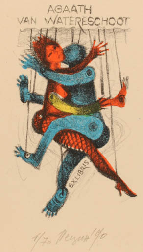 Exlibris by Peter Petzin from Bulgaria for Agaath Van Waterschoot - Theater/Cirkus 