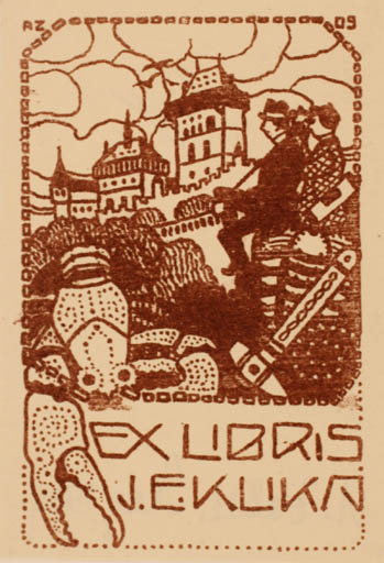 Exlibris by A. Zabel from Czech Republic for J. E. Klika - Castle/Palace Fauna Jugend Science 