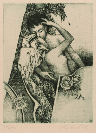 Exlibris by Josef Kábrt from Czech Republic for ? Agaath & Jos Van Waterschoot - Nude Couple 