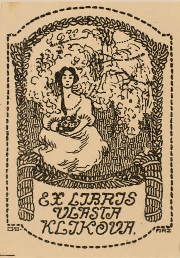 Exlibris by A. Zabel from Czech Republic for Vlasta Klikova - Flora Jugend Woman 