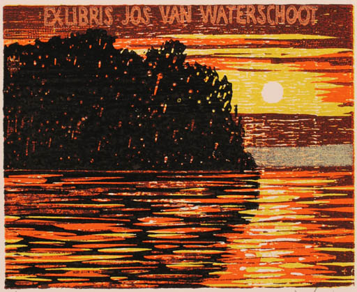 Exlibris by Martin Manojlin from Czech Republic for Jos van Waterschoot - Scenery/Landscape Maritime Sun 