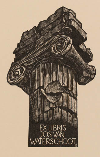 Exlibris by Lou Strik from Netherland for Jos van Waterschoot - Classical antiquity Architecture Mythology Ornament 