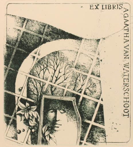 Exlibris by Jiri Sindler from Czech Republic for Agaath Van Waterschoot - Flower Woman Forest Tree 