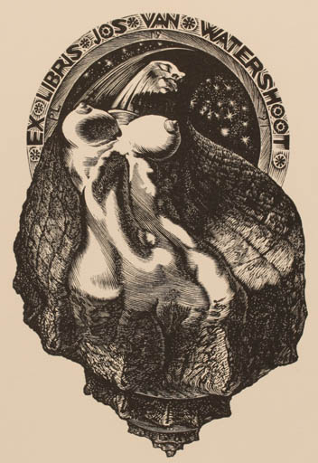 Exlibris by Peter Lazarov from Netherland for Jos van Waterschoot - Woman Nude 