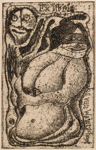 Exlibris by Jaroslav Horanek from Czech Republic for Jos van Waterschoot - Woman Man Nude Couple 