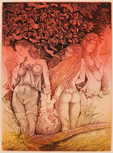 Exlibris by Vladislav Kvartalny from Belorussia for Jos van Waterschoot - Bird Woman Nude Tree 