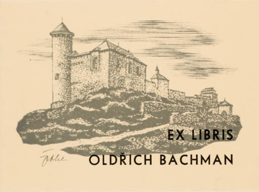 Exlibris by Jar. E. Zoha from Czech Republic for Oldrich Bachman - Castle/Palace Scenery/Landscape 