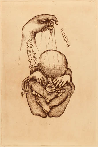 Exlibris by Ab. Steenvoorden from Netherland for ? Agaath & Jos Van Waterschoot - Child Flower Hand(s) 