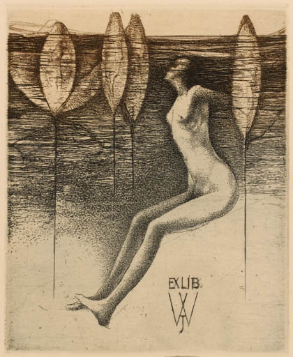 Exlibris by James Janicek from Czech Republic for Jos van Waterschoot - Woman Mythology 