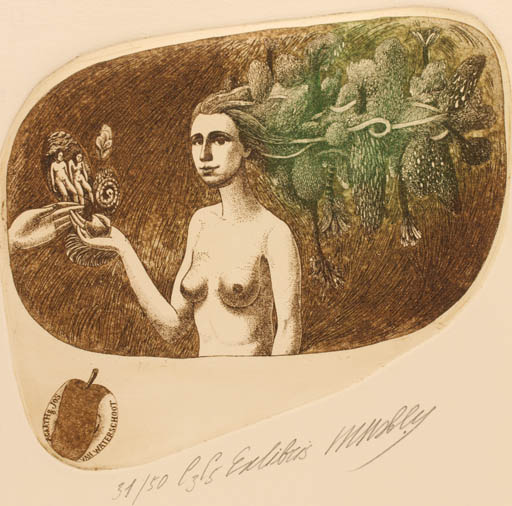 Exlibris by Maria Noble from Germany for ? Agaath & Jos Van Waterschoot - Adam and Eve Fruit Hand(s) 