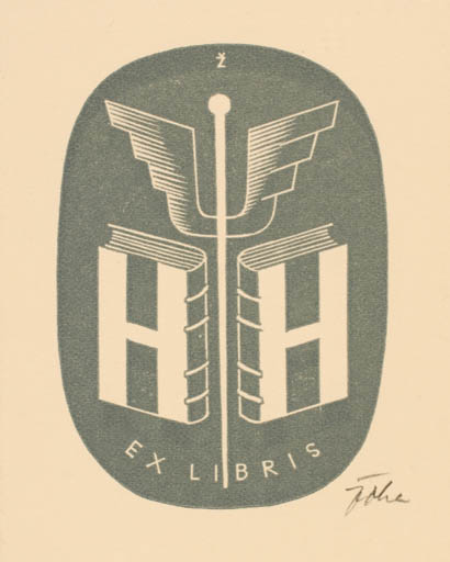 Exlibris by Jar. E. Zoha from Czech Republic for ? H. H. - Book Monogram Mythology 