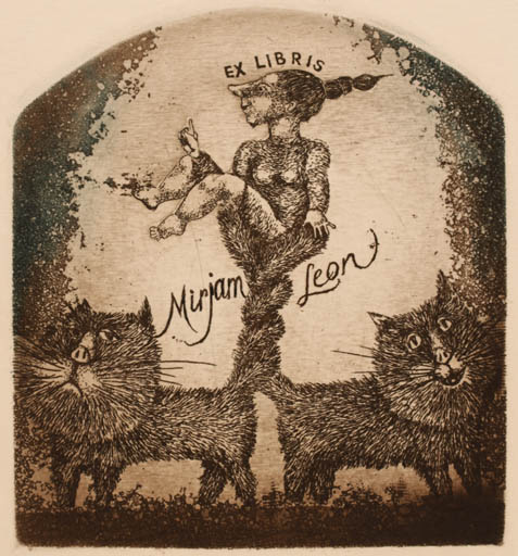 Exlibris by Nijole Saltenyte from Lithuania for ? Mirjam & Leon - Child Cat 