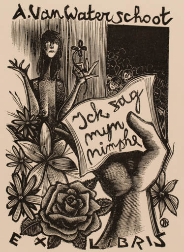 Exlibris by Jan Meeuws from Belorussia for Agaath Van Waterschoot - Flower Hand(s) Woman 