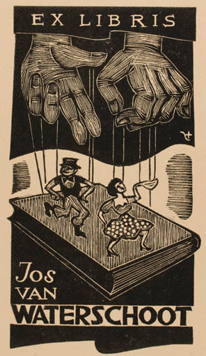 Exlibris by Jerzy Druzrycki from Poland for Jos van Waterschoot - Dancing Hand(s) Woman Man Theater/Cirkus 